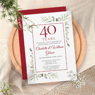 40. Ruby Wedding Jubiläum Elegantes Grün Einladung