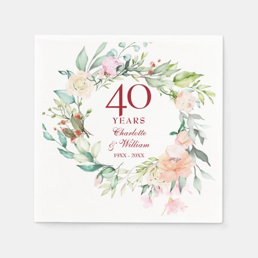 40. Ruby Wedding Jubiläum Gärland Flora Serviette (Vorderseite)