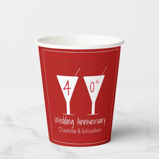 40. Ruby Wedding Jubiläum Glasdesign Pappbecher (Rückseite)