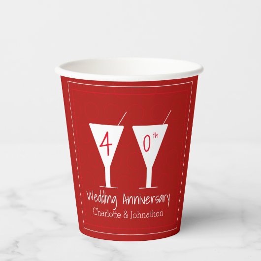 40. Ruby Wedding Jubiläum Glasdesign Pappbecher (Vorderseite)