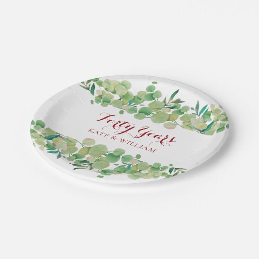 40. Ruby Wedding Jubiläum Grün Pappteller (Schrägansicht)