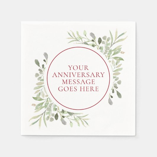 40. Ruby Wedding Jubiläum Grüne Wasserfarbe Serviette (Vorderseite)
