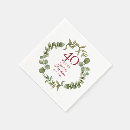 40. Ruby Wedding Jubiläum Moderne Vegetation Serviette (Ecke)