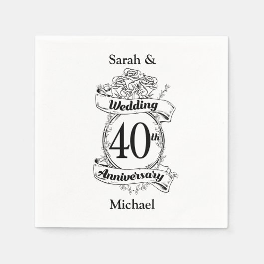 40. Ruby Wedding Jubiläum Schwarz-Weiß Serviette (Vorderseite)