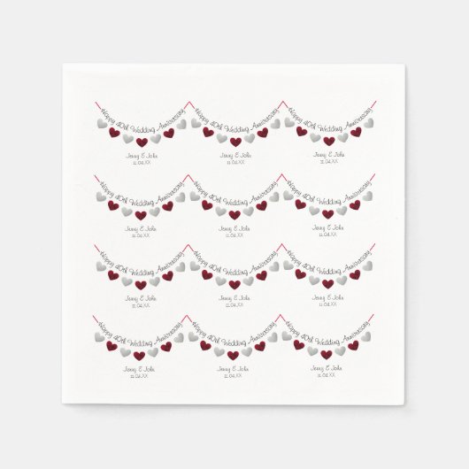 40. Ruby Wedding Jubiläum silber & rote Servietten (Vorderseite)