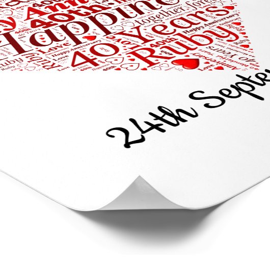 40. Ruby Wedding Jubiläum Word Art Print Poster (Ecke)