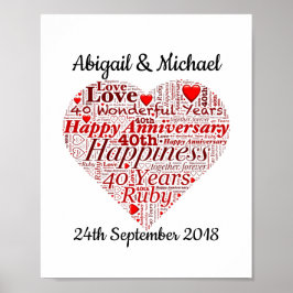 40. Ruby Wedding Jubiläum Word Art Print Poster