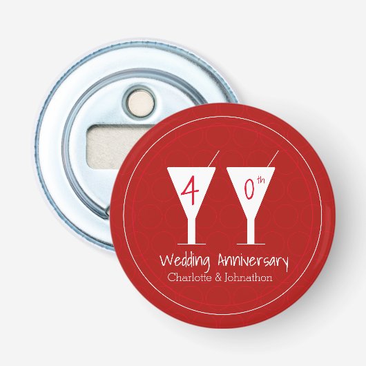 40. Ruby Wedding Jubiläumscocktail Glas Flaschenöffner (Vorderseite)