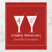 40. Ruby Wedding Jubiläumsgläser Design Weinetikett (Einzelnes Label)