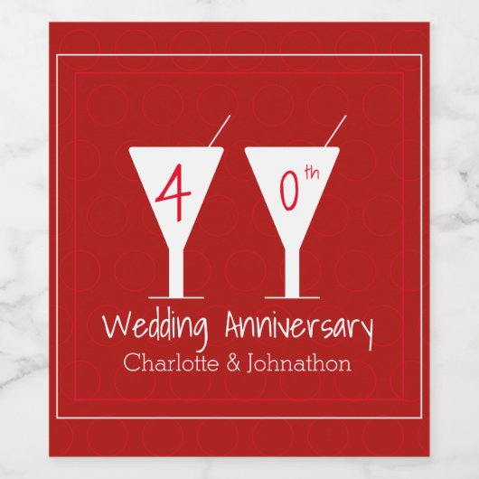 40. Ruby Wedding Jubiläumsgläser Design Weinetikett (Einzelnes Label)