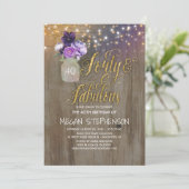 40 Rustikaler Geburtstag - Purple Flowers Mason Ja Einladung (Stehend Vorderseite)