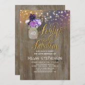 40 Rustikaler Geburtstag - Purple Flowers Mason Ja Einladung (Vorne/Hinten)