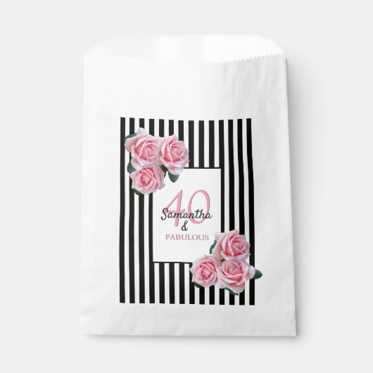40 sagenhafte rosa Florale Schwarz-weiße Streifen Geschenktütchen (Vorderseite)