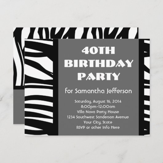40. Schwarz-Weiß-Zebra-Einladungen Einladung (Vorne/Hinten)