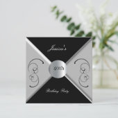 40. Schwarz-weiße Geburtstagsparty Einladung (Stehend Vorderseite)