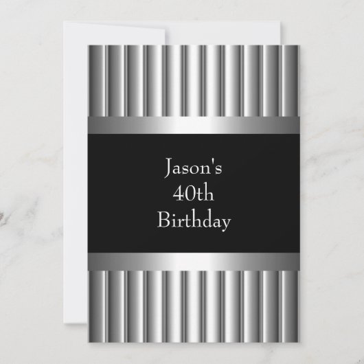 40. Schwarz-weiße Silber Mens aus Metall Chrome Einladung (Vorderseite)