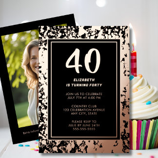 40. Schwarze Rose Gold Foto auf Back Custom Templa Folieneinladung