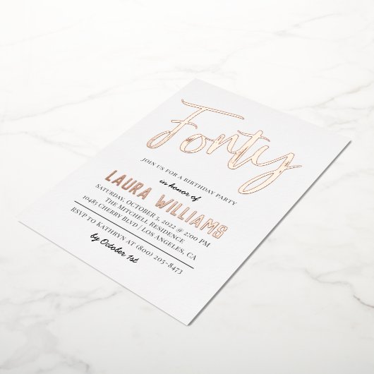 40. Script Word Geburtstag Folieneinladung (Gedreht)