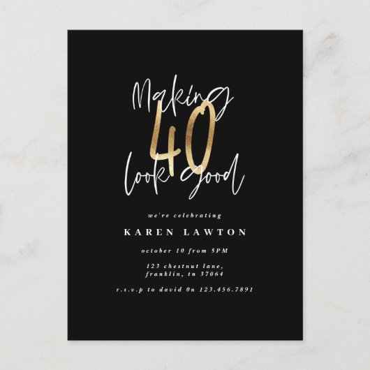 40 sehen gut aus wie ein moderner Gold- und schwar Postkarte (Vorderseite)