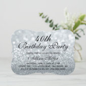 40. Silver Glitzer Glam Geburtstagsparty Einladung (Stehend Vorderseite)