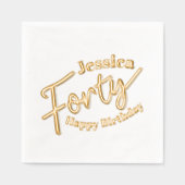 40-skriptgold-weißer individuelle Name 40. Servietten Mit Folie (Vorderseite)