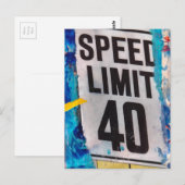 40 Speed Limit mixed media collage Postkarte (Vorne/Hinten)