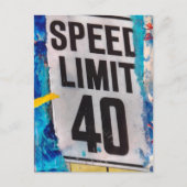 40 Speed Limit mixed media collage Postkarte (Vorderseite)