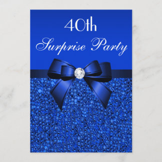 40. Surprise Party Royal Blue Sequins und Bow Einladung
