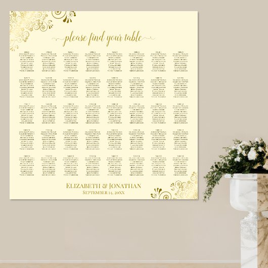 40 Tabelle Frilly Gold & Cream Wedding Chart Poster