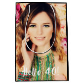 40 th birthday custom foto hello 40 forty mittlere geschenktüte (Vorderseite)