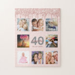 40 th birthday glitter drips foto rose gold pink puzzle<br><div class="desc">Glamorous and unique 40th birthday gift or keepsake,  celebrating her life with a leime of 8 of your fotos. Personalize and add a name,  Alter 40 und Datum. Gray and dark rose gold colored letters. Elegant and trendy blush pink background color. Decorated with rose gold colored Glitter Drips.</div>
