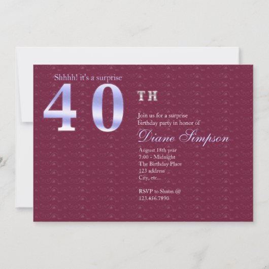 40. Überraschung Einladung (Rückseite)