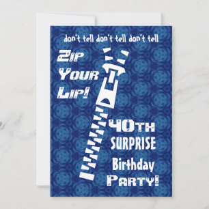 40. ÜBERRASCHUNG Geburtstag Blaues Muster Zip Lip Einladung