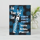 40. ÜBERRASCHUNG Geburtstag Blue Stars Zipper W168 Einladung (Stehend Vorderseite)
