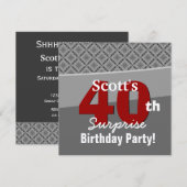 40. Überraschung Geburtstag Graue Red Diamonds R27 Einladung (Vorne/Hinten)