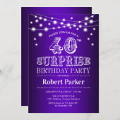 40. Überraschung Geburtstag - Lila weiß Einladung (Vorne/Hinten)