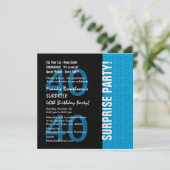 40. Überraschung Geburtstag Moderne Türkis Blau W1 Einladung (Stehend Vorderseite)