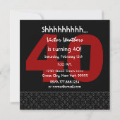 40. Überraschung Geburtstag Modernes Schwarz-weiße Einladung (Rückseite)