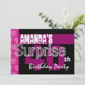 40. Überraschung Geburtstag Pink Set Einladung (Stehend Vorderseite)