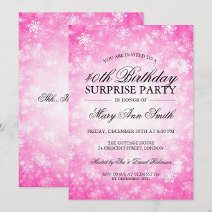 40. Überraschung Geburtstag Pink Winter Wonderland Einladung