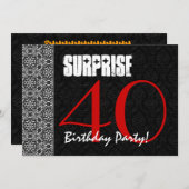 40. Überraschung Geburtstag Rotes Schwarz-weißes M Einladung (Vorne/Hinten)