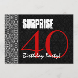 40. Überraschung Geburtstag Rotes Schwarz-weißes M Einladung