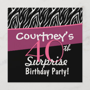 40. Überraschung Geburtstag Schwarz-weiß Zebra Fla Einladung