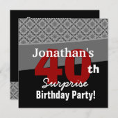40. Überraschung Geburtstag Schwarz-weiße Red Diam Einladung (Vorne/Hinten)