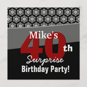 40. Überraschung Geburtstag Schwarz-weiße Rote Ste Einladung