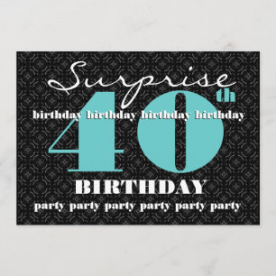 40. ÜBERRASCHUNG Geburtstag Schwarzer Türkis W1858 Einladung