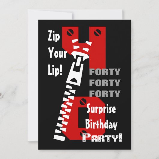 40. ÜBERRASCHUNG Geburtstag Schwarzes Rotes Weiß B Einladung (Vorderseite)