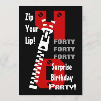 40. ÜBERRASCHUNG Geburtstag Schwarzes Rotes Weiß B Einladung