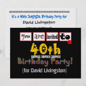 40. ÜBERRASCHUNG Geburtstagspartei Einladung Vorla (Vorne/Hinten)