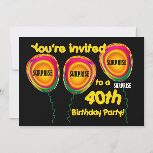 40. ÜBERRASCHUNG Geburtstagsparty Einladung Balloo (Vorderseite)